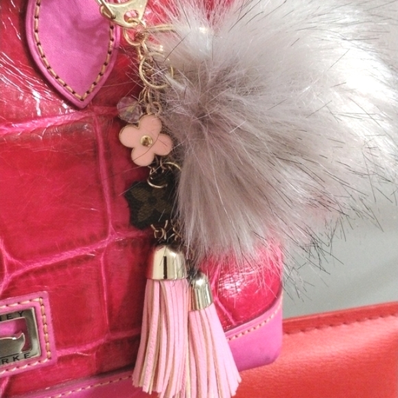 Dooney & Bourke Pink Leather Satchel Pink Croc Embossed with Pom Purse Charms - Picture 4 of 15